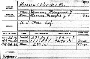 Pension Index card for Charles H. Hersom.