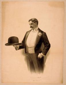 H.A. Thomas & Wylie. (ca. 1896) Man Wearing Tuxedo, Holding Bowler Hat. , ca. 1896. [N.Y.: H.A. Thomas & Wylie Litho. Co] [Photograph] Retrieved from the Library of Congress